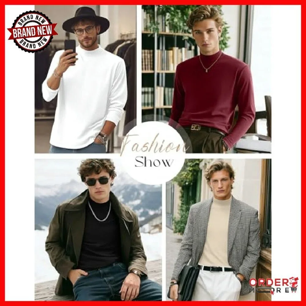 Men's Thermal Mock Turtleneck Long Sleeve Shirts 4 Pack Loose Fit